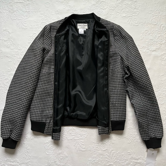 NWT CHARLES GRAY LONDON Black Gray Metallic Front Zip Bomber Jacket L - Picture 15 of 16